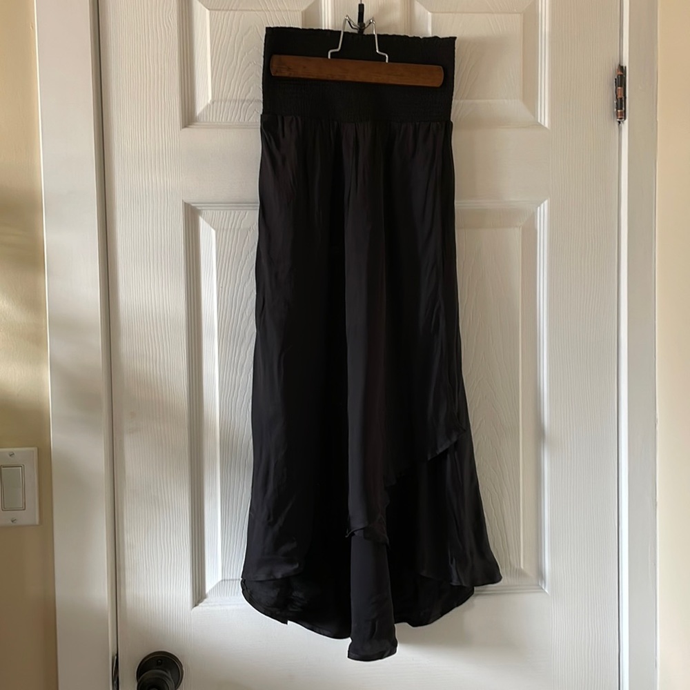 Chaser silky satin faux wrap flowy smocked waist skirt